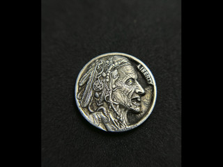 hobo nickel coin carving. Witch